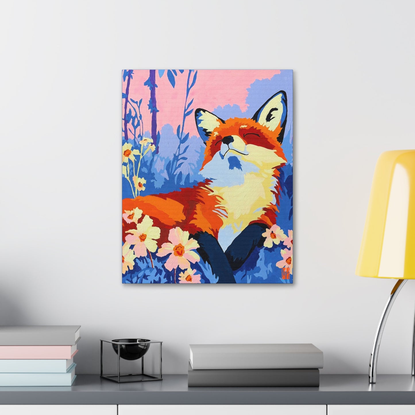 Misty Morning Meadow Fox Stretched Canvas Print