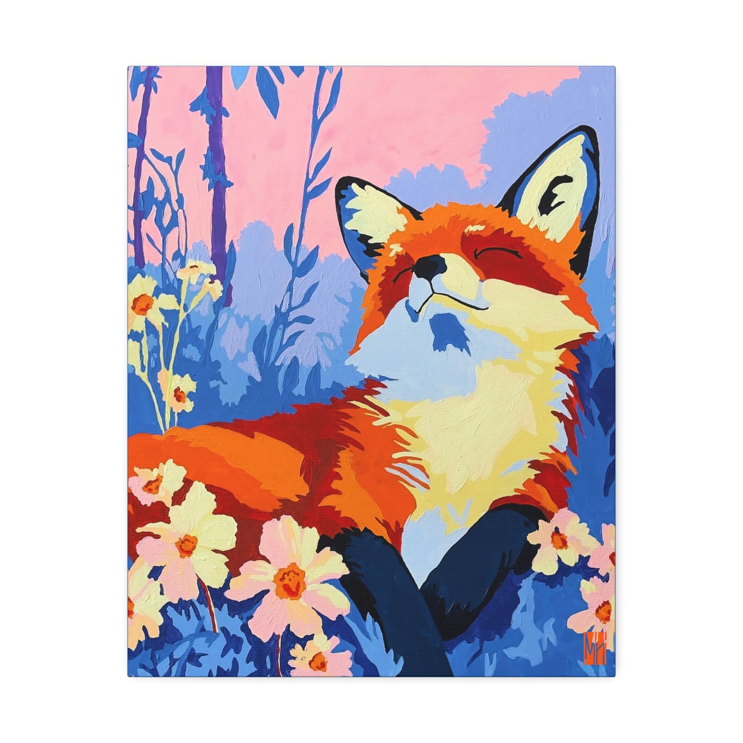 Misty Morning Meadow Fox Stretched Canvas Print