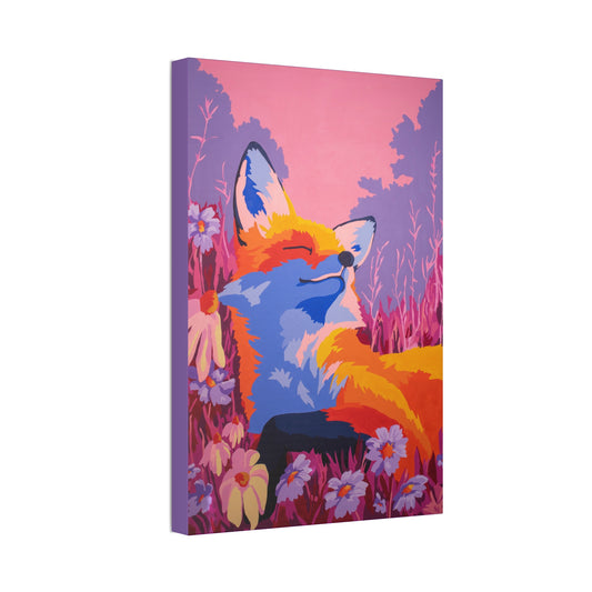 Meadow Mist Moonrise Fox Stretched Canvas Print