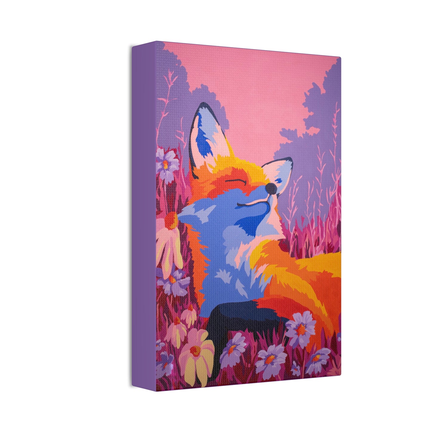 Meadow Mist Moonrise Fox Stretched Canvas Print