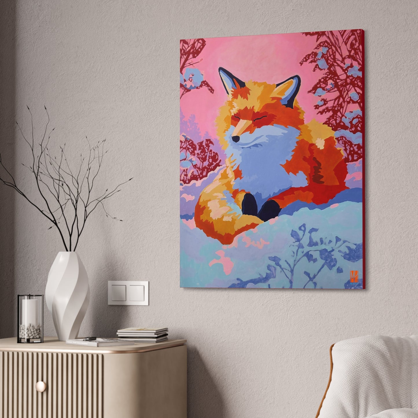Glowy Winter Fluff Fox Stretched Canvas Print
