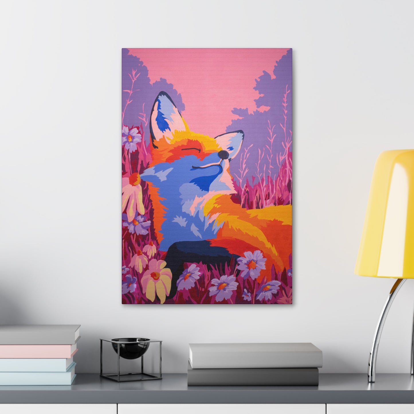 Meadow Mist Moonrise Fox Stretched Canvas Print