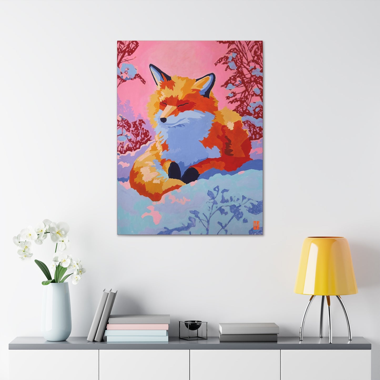 Glowy Winter Fluff Fox Stretched Canvas Print