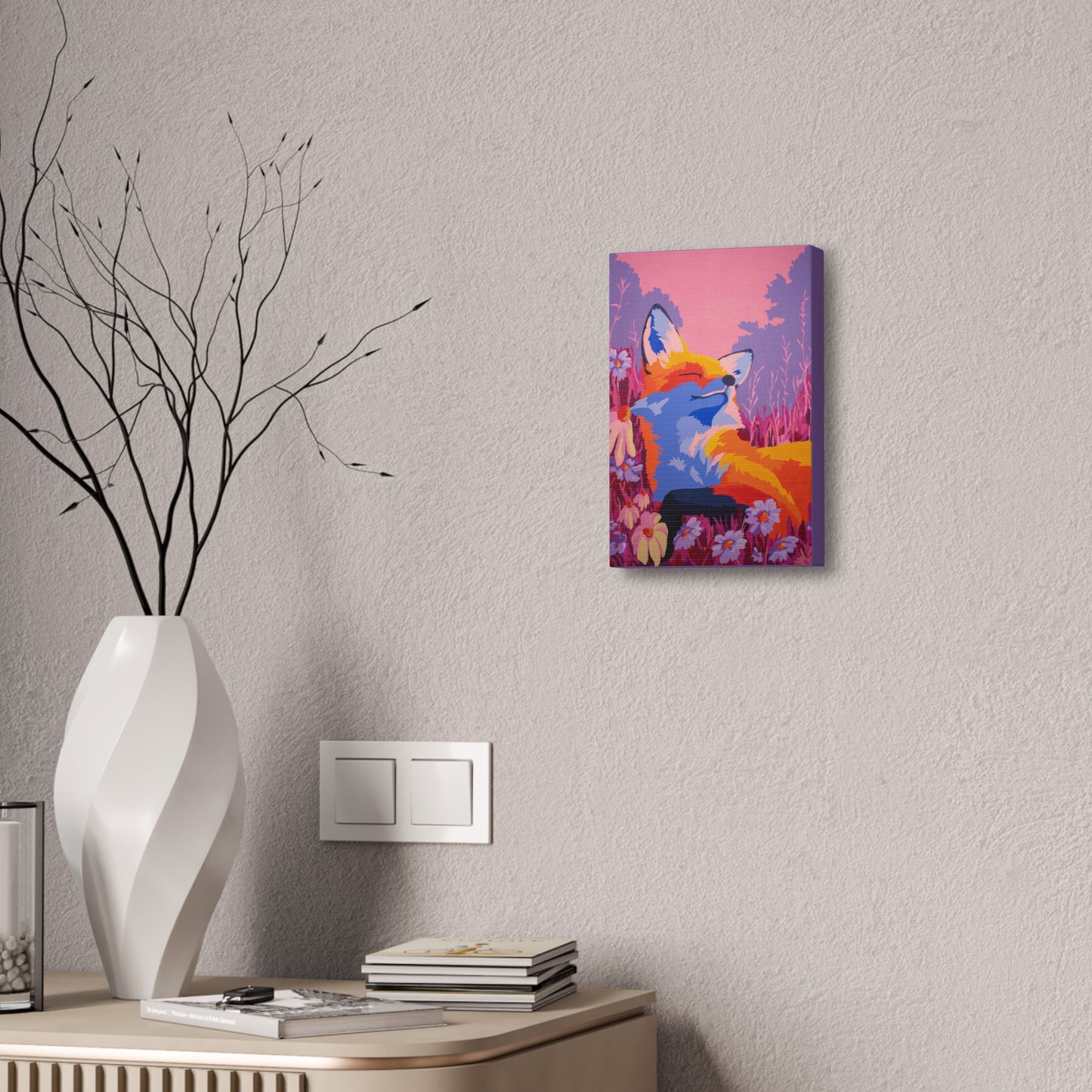 Meadow Mist Moonrise Fox Stretched Canvas Print