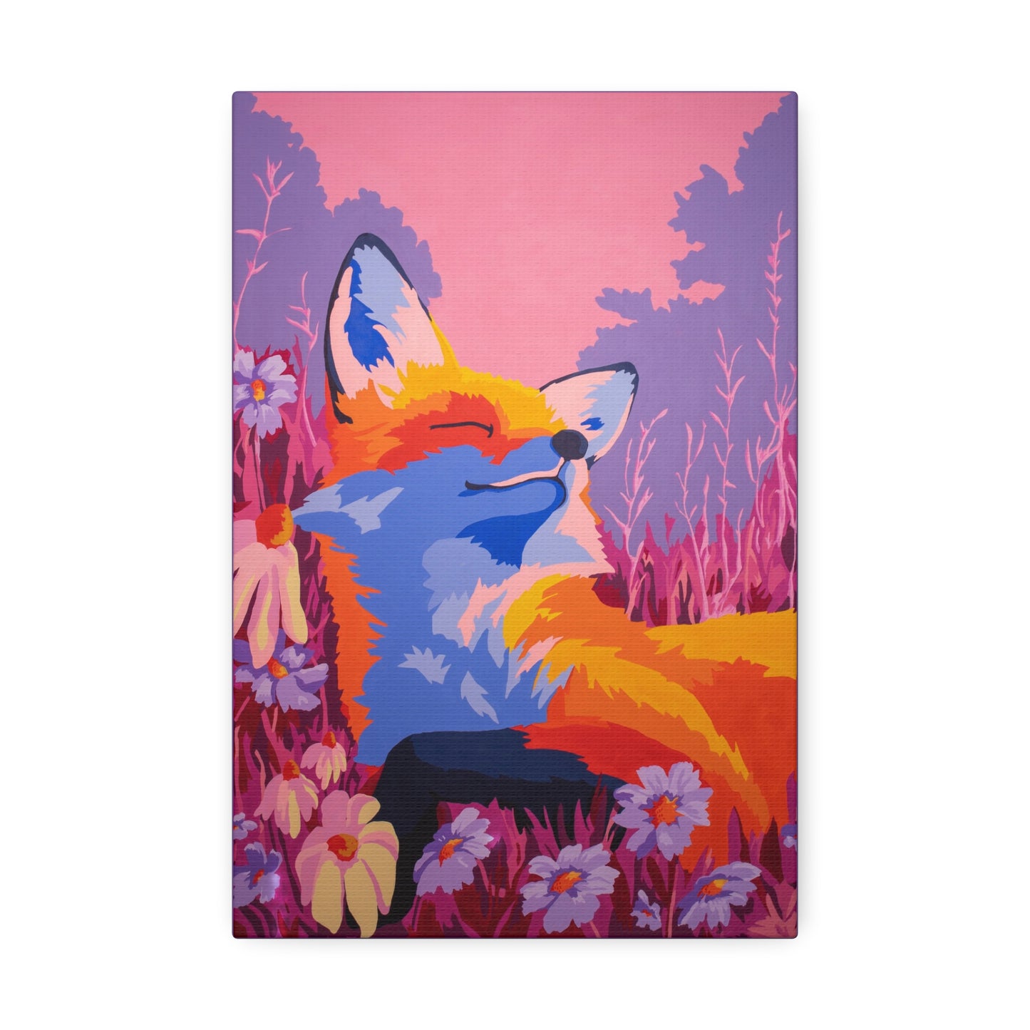 Meadow Mist Moonrise Fox Stretched Canvas Print