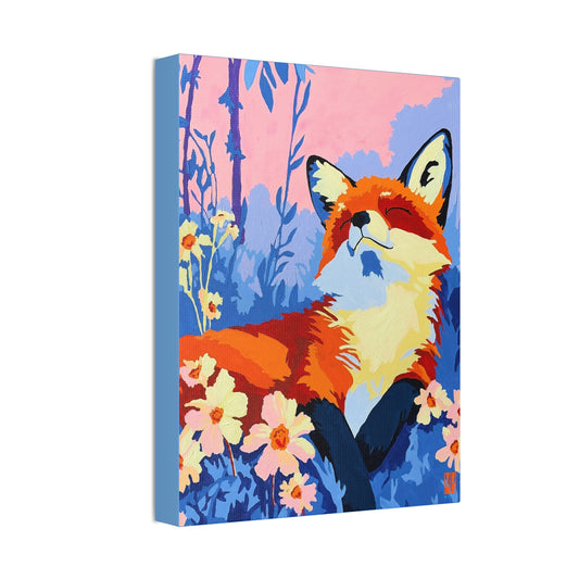 Misty Morning Meadow Fox Stretched Canvas Print