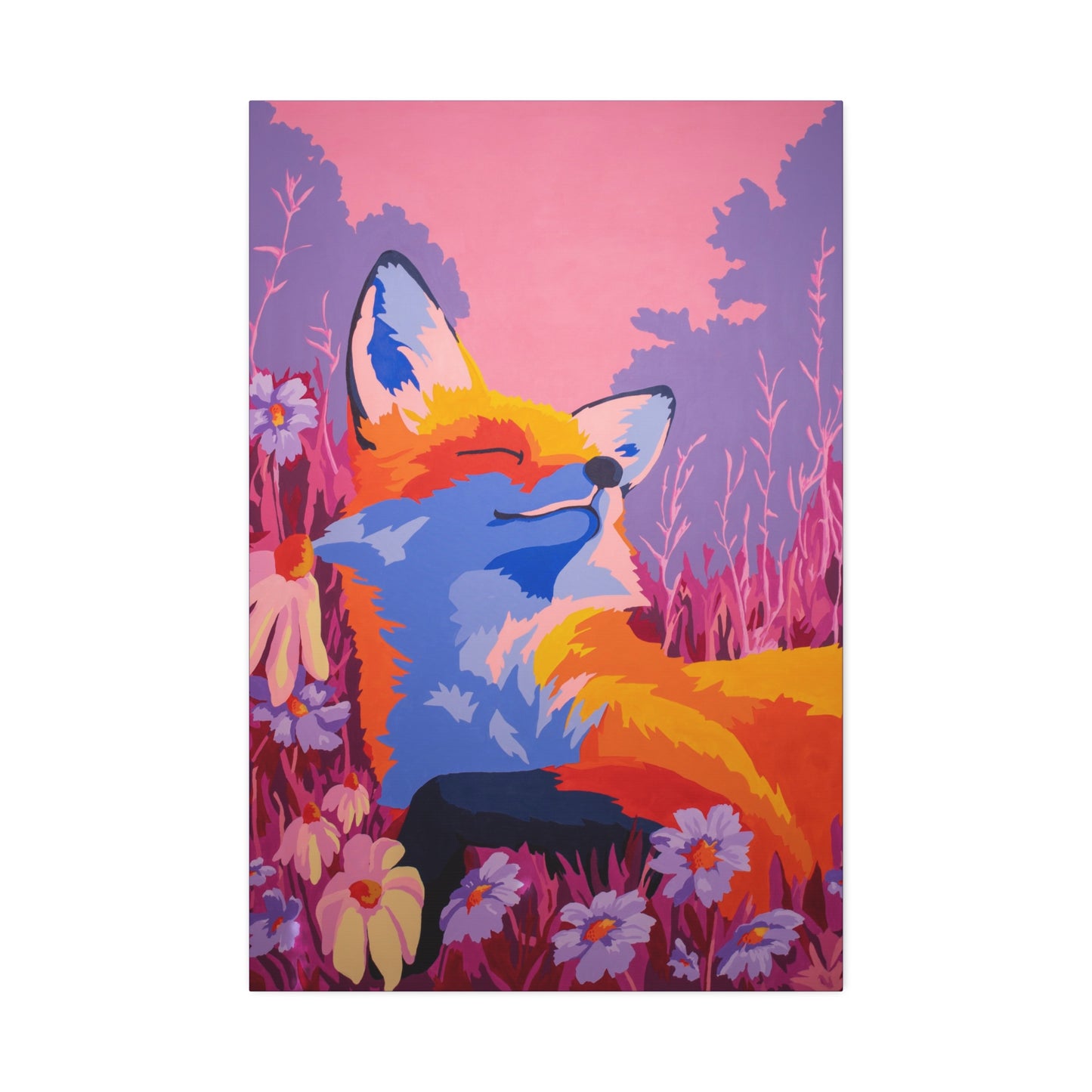 Meadow Mist Moonrise Fox Stretched Canvas Print