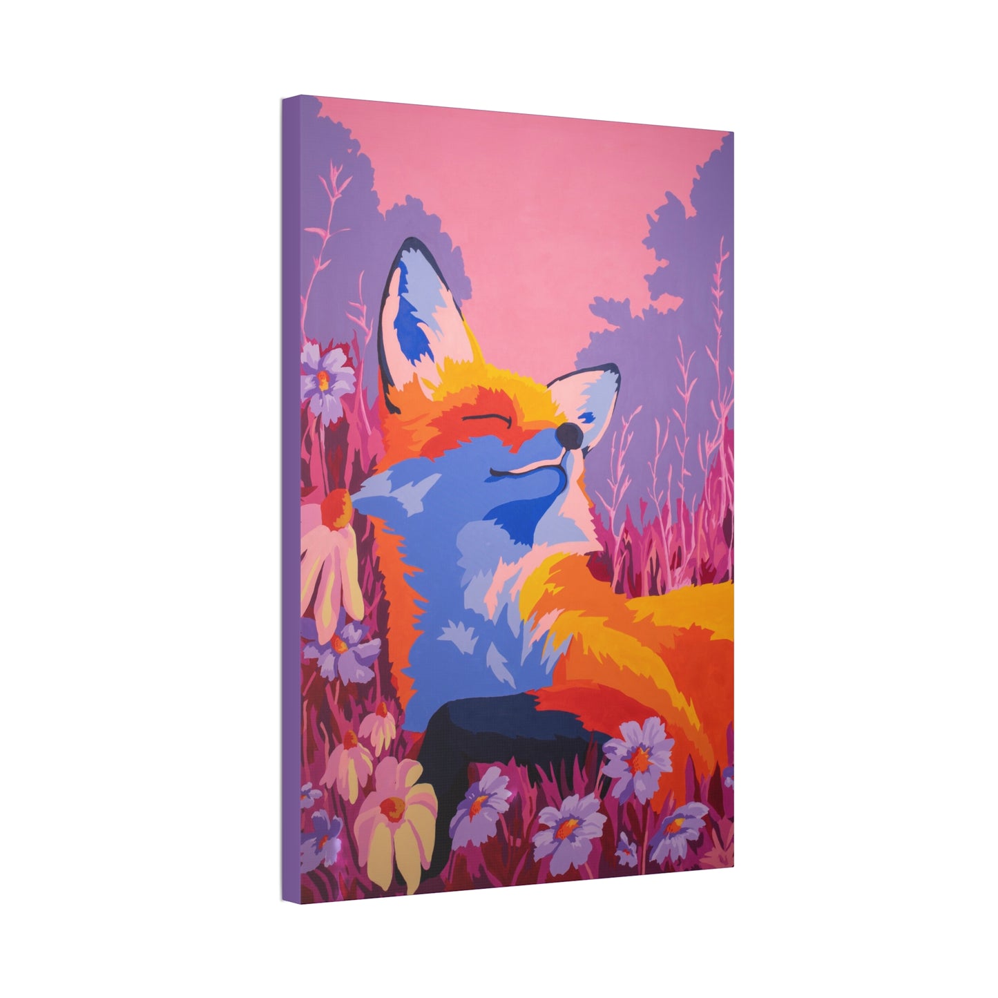 Meadow Mist Moonrise Fox Stretched Canvas Print